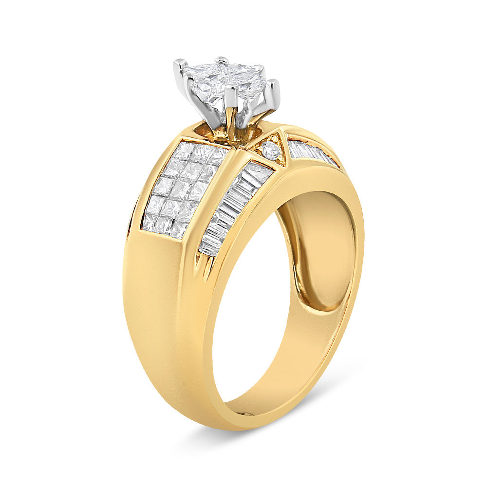 14K Yellow and White Gold 1 3/4 Cttw Round, Baguette, Princess and Pie-Cut Diamond Ring (H-I Color, SI1-SI2 Clarity)