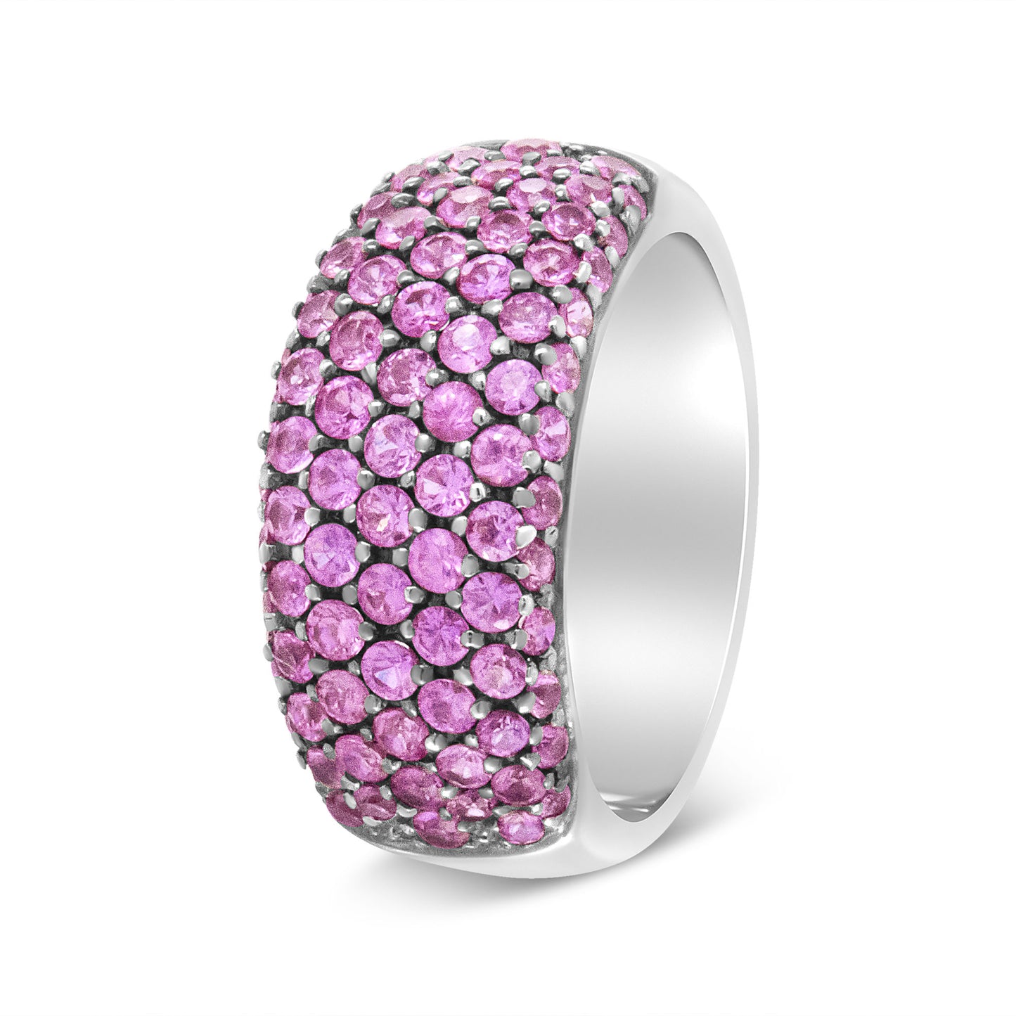 18K White Gold and Black Rhodium Multi Row Pink Sapphire Classic Band Ring - Ring Size 6.5