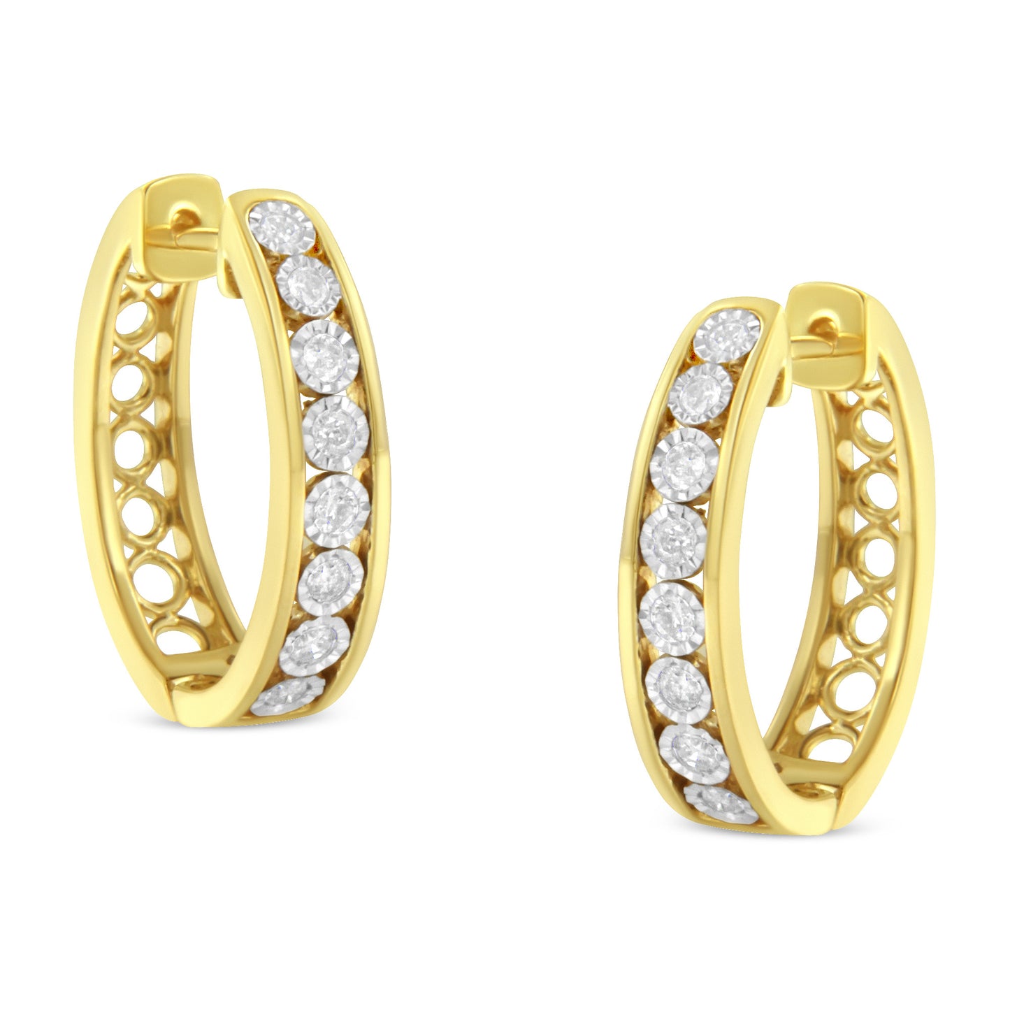 10KT Yellow and White Gold Diamond Hoop Earring (1/2 cttw, J-K Color, I2-I3 Clarity)