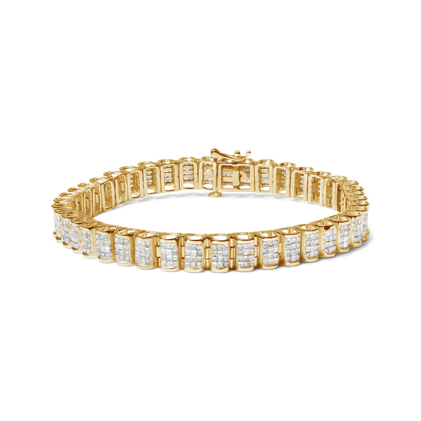 14K Gold 5.00 Cttw Square Princess Cut White Diamond Rectangular Invisible Set Link Tennis Bracelet (H-I Color, SI2-I1 Clarity) - 7.25' Inches