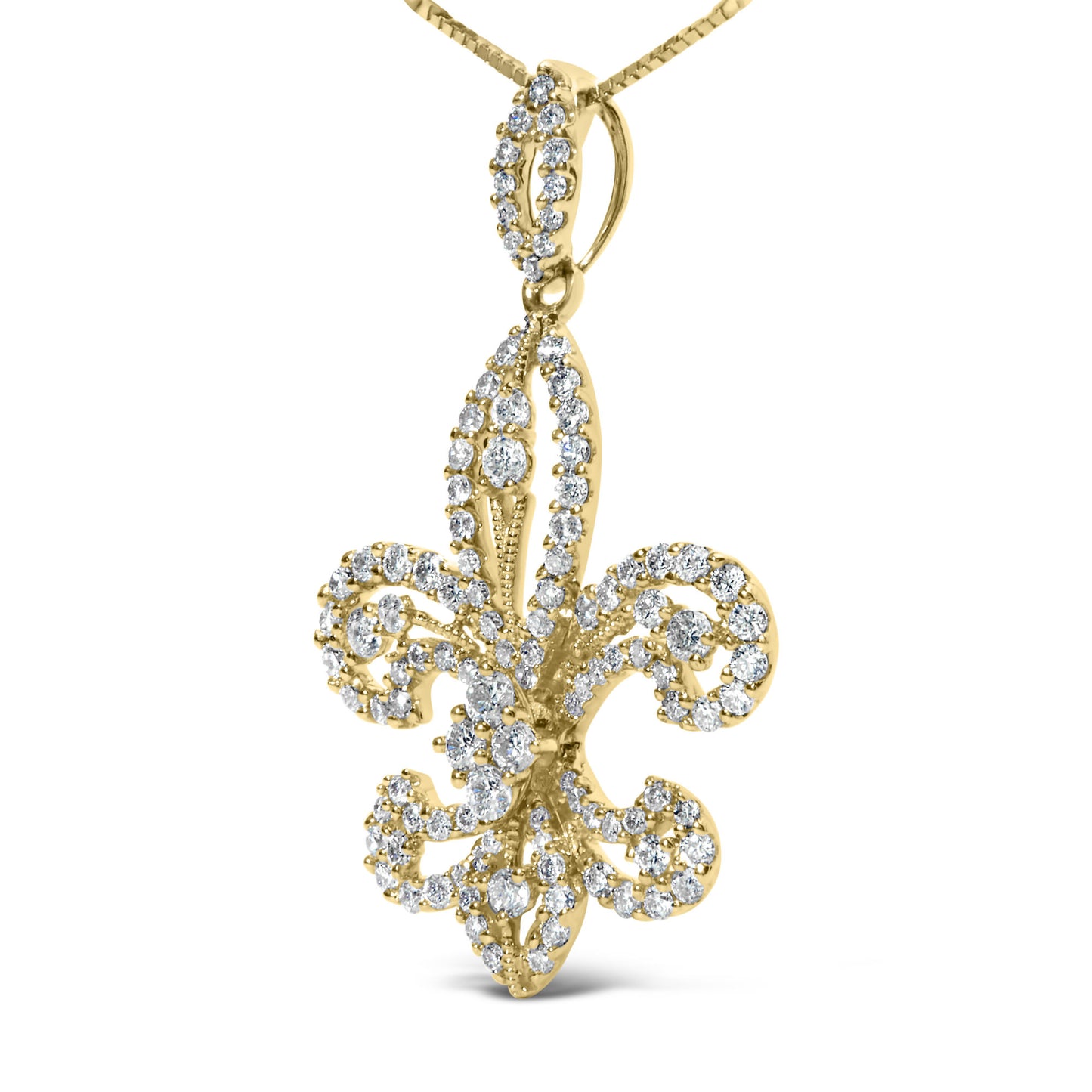 14K Yellow Gold 1.00 Cttw Round Diamond Fleur De Lis 18" Pendant Necklace (H-I Color, SI2-I1 Clarity)