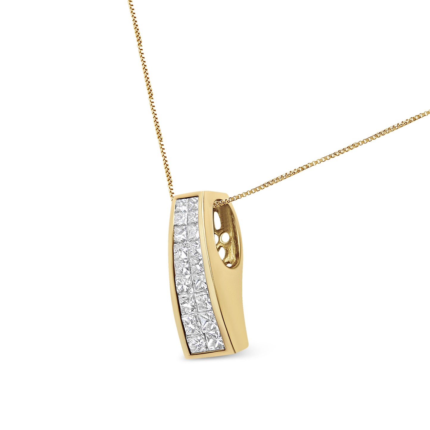 14K Yellow Gold 1 1/2 cttw Princess Cut Diamond Greek Column Pendant Necklace (G-H, VS1-VS2)