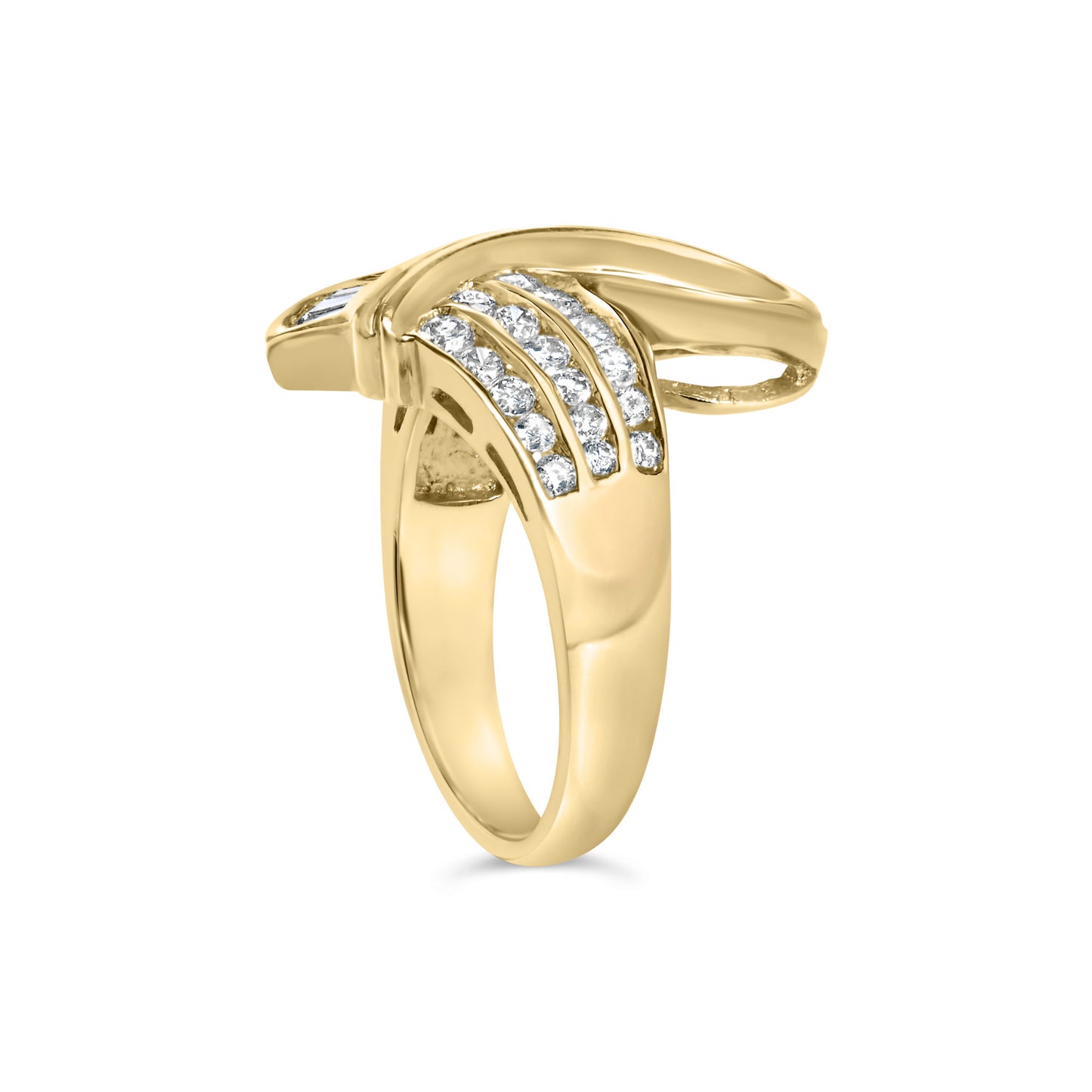 14K Yellow Gold 1 1/3 Cttw Channel Set Diamond Bypass Cocktail Ring (J-K Color, I1-I2 Clarity) - Ring Size 7