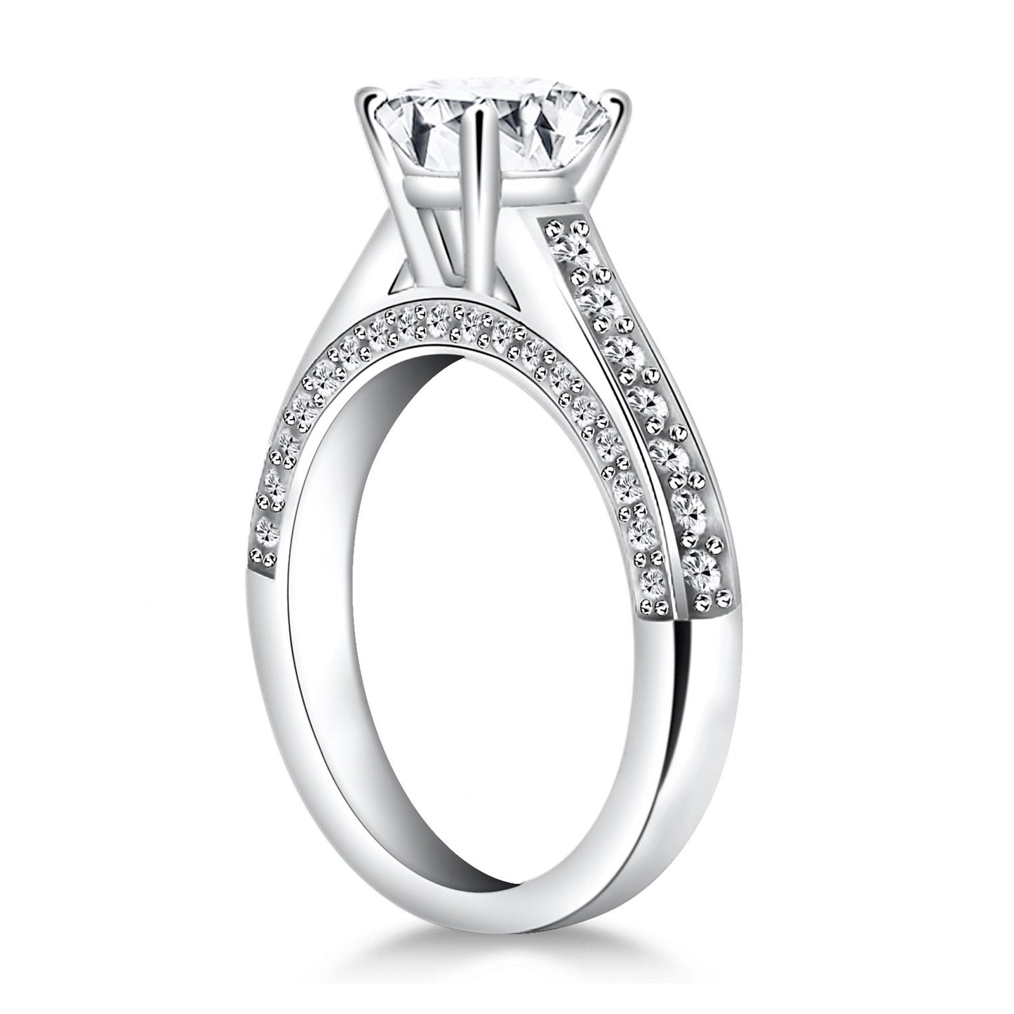 14k White Gold Pave Diamond Cathedral Engagement Ring