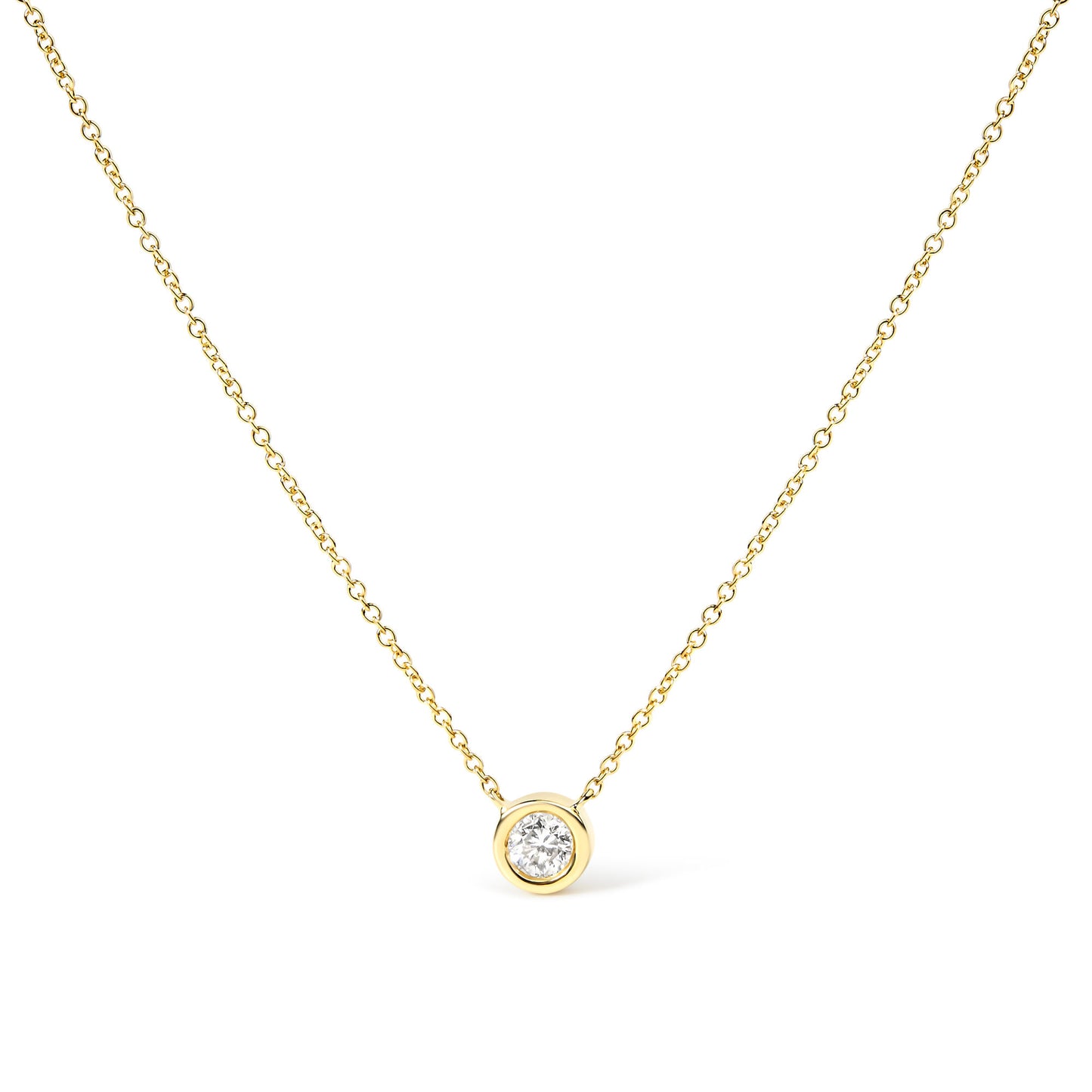 10K Yellow Gold 1/2 Carat Round Brilliant-Cut Diamond Modern Bezel-Set Solitaire 16"-18" Pendant Necklace (H-I Color, SI2-I1 Clarity)