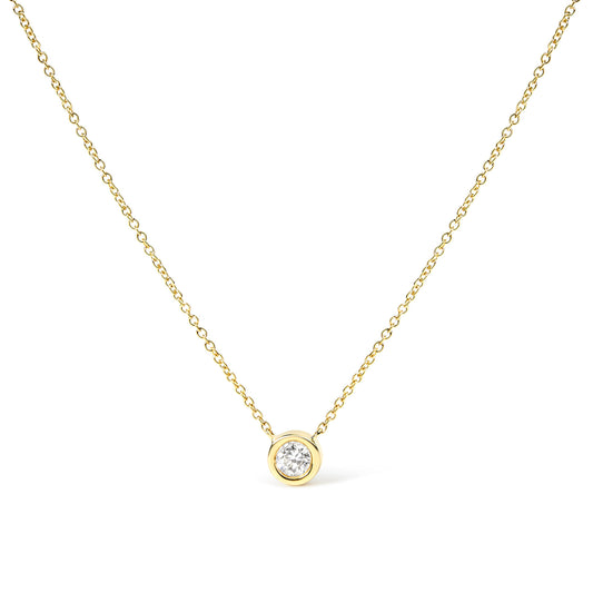 10K Yellow Gold 1/2 Carat Round Brilliant-Cut Diamond Modern Bezel-Set Solitaire 16"-18" Pendant Necklace (H-I Color, SI2-I1 Clarity)