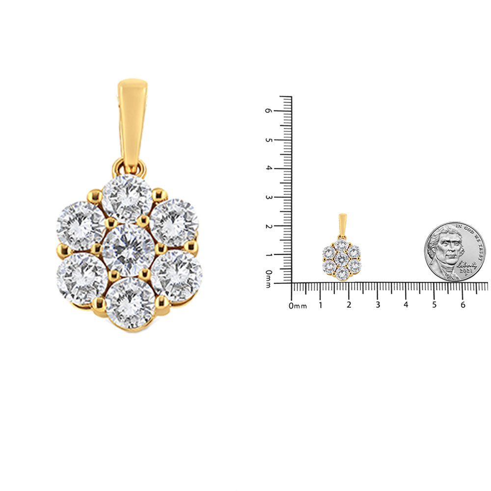 14K Yellow Gold 2.00 Cttw Brilliant Round-Cut Diamond 7 Stone Flower Cluster 18" Pendant Necklace (H-I Color, SI2-I1 Clarity)