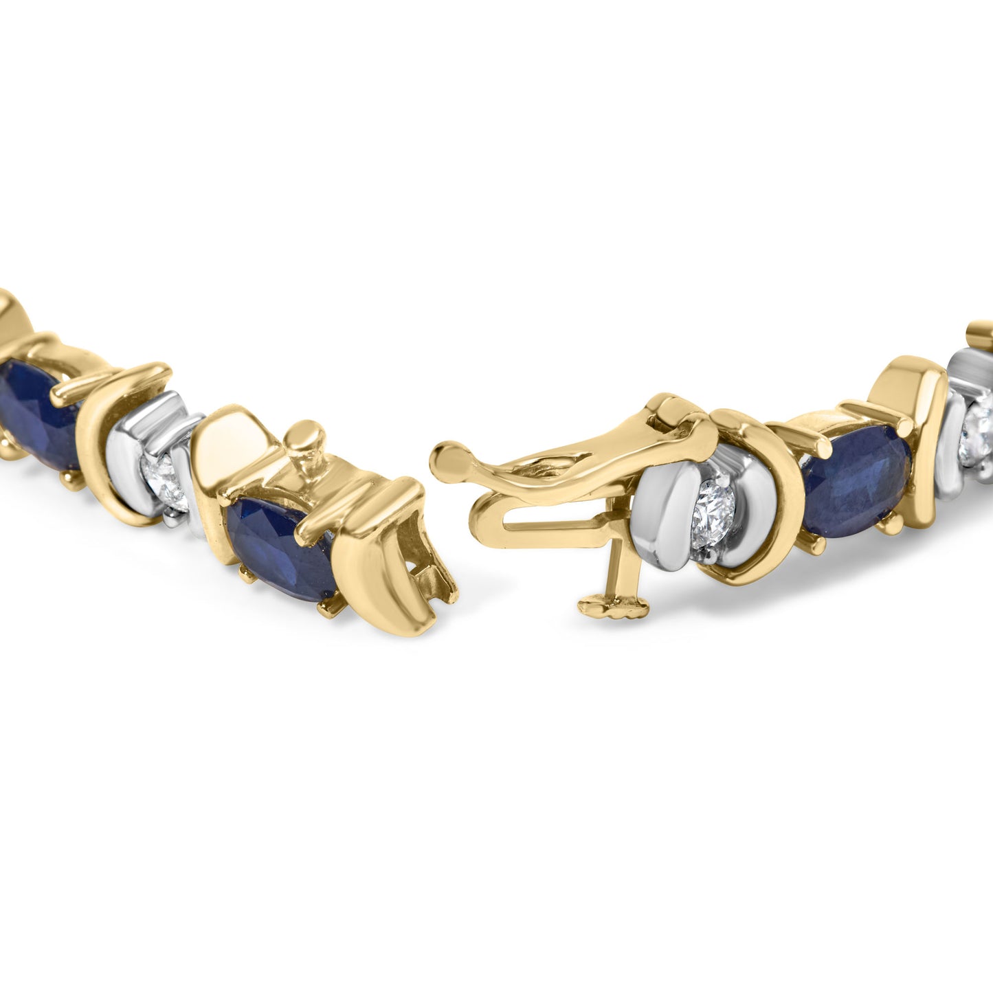 14K Yellow Gold 1.00 Cttw Alternating Diamond and 6 1/2 Cttw Oval Blue Sapphire Link Bracelet (H-I Color, SI1-SI2 Clarity) - 7" Inches