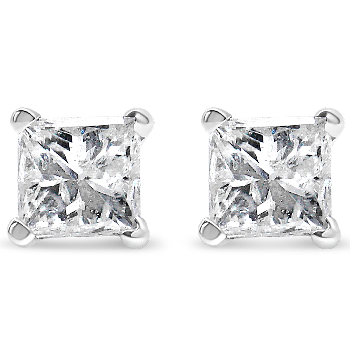 14K White Gold 3/4 Cttw Princess-Cut Square Near Colorless Diamond Classic 4-Prong Solitaire Stud Earrings (G-H Color, SI1-SI2 Clarity)