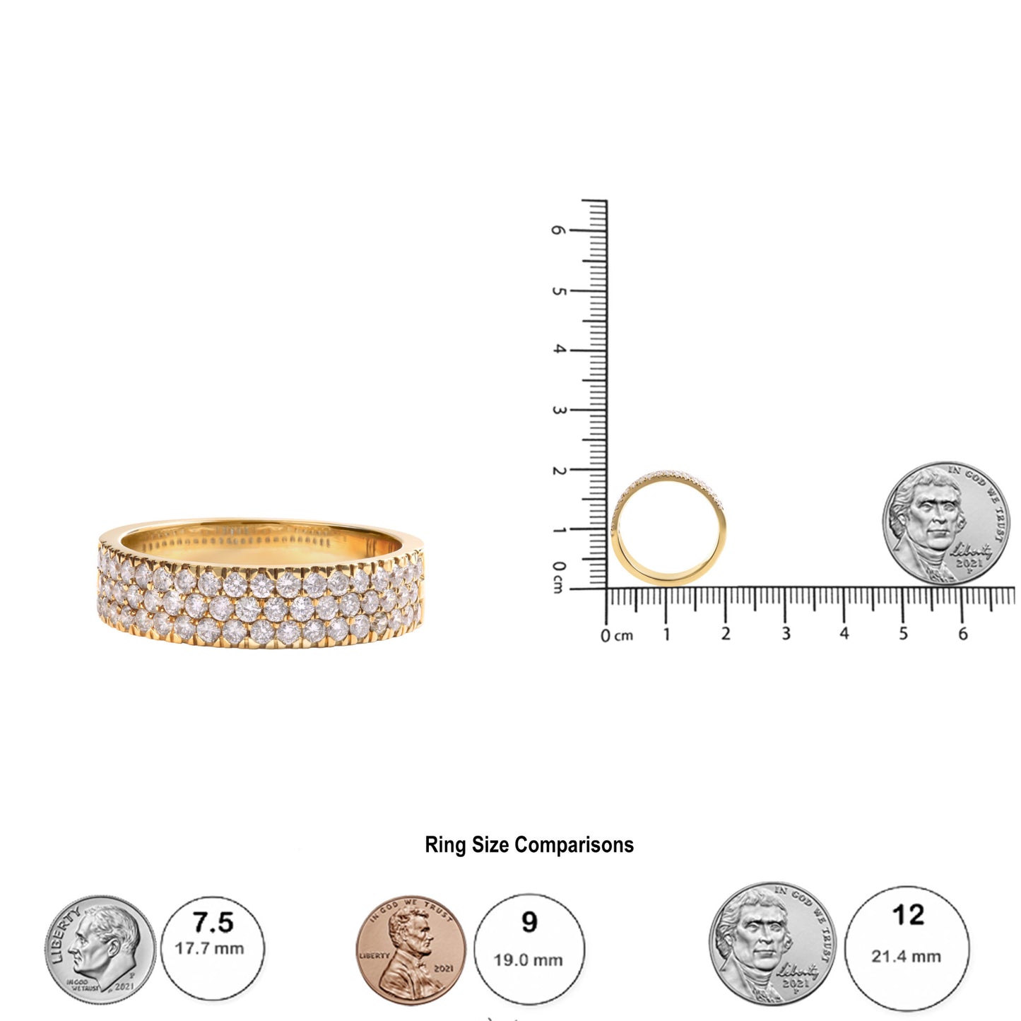 14K Yellow Gold Pave Set 3/4 cttw Multi Row Diamond Band Ring (H-I Color, SI2-I1 Clarity)