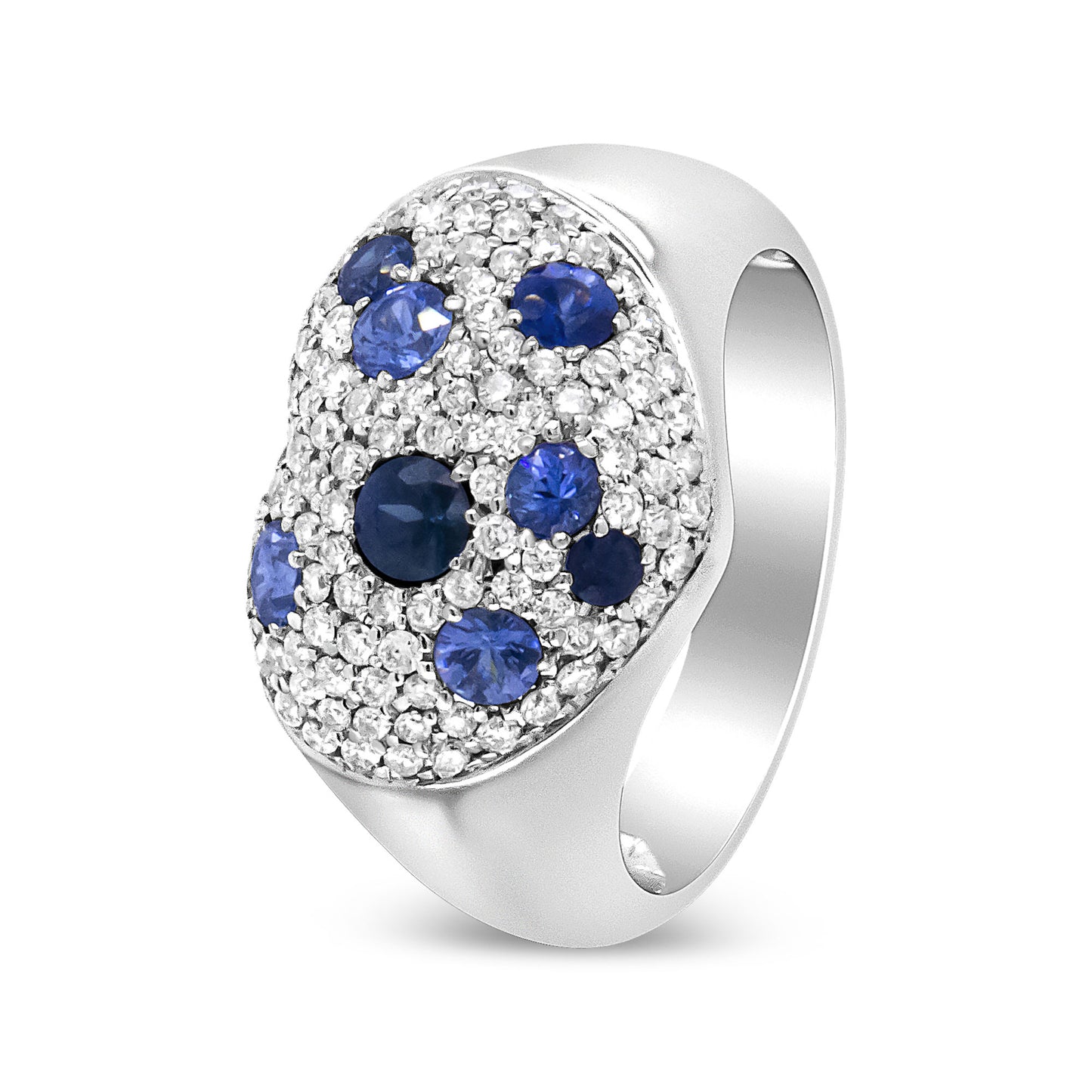 18K White Gold Blue Sapphire and 5/8 Cttw Diamond Cluster Heart Shaped Ring (F-G Color, VS1-VS2 Clarity) - Size 7.5