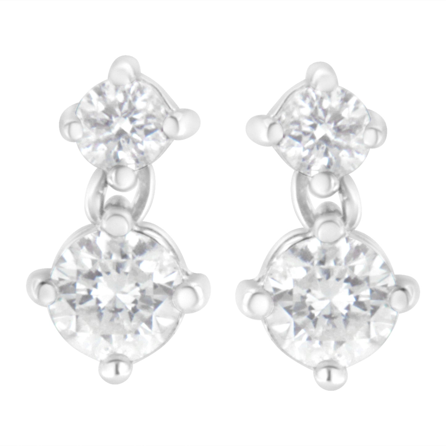 14K White Gold 1 cttw Double Diamond Stud Earrings (H-I Clarity, SI2-I1 Color)