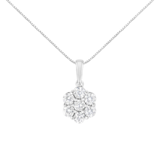 14K White Gold 2.00 Cttw Brilliant Round-Cut Diamond 7 Stone Flower Cluster 18" Pendant Necklace (H-I Color, SI2-I1 Clarity)