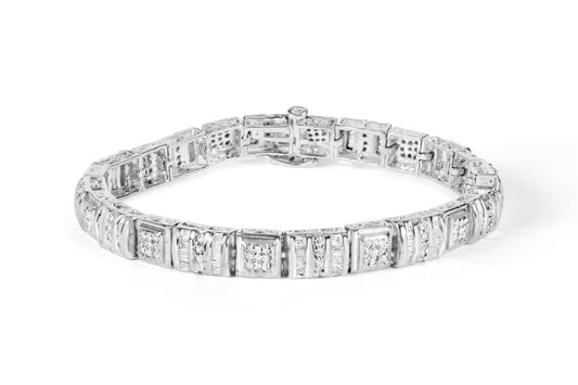 10K White Gold Round and Baguette Cut Diamond Bracelet (2.00 cttw, H-I Color, I2-I3 Clarity)