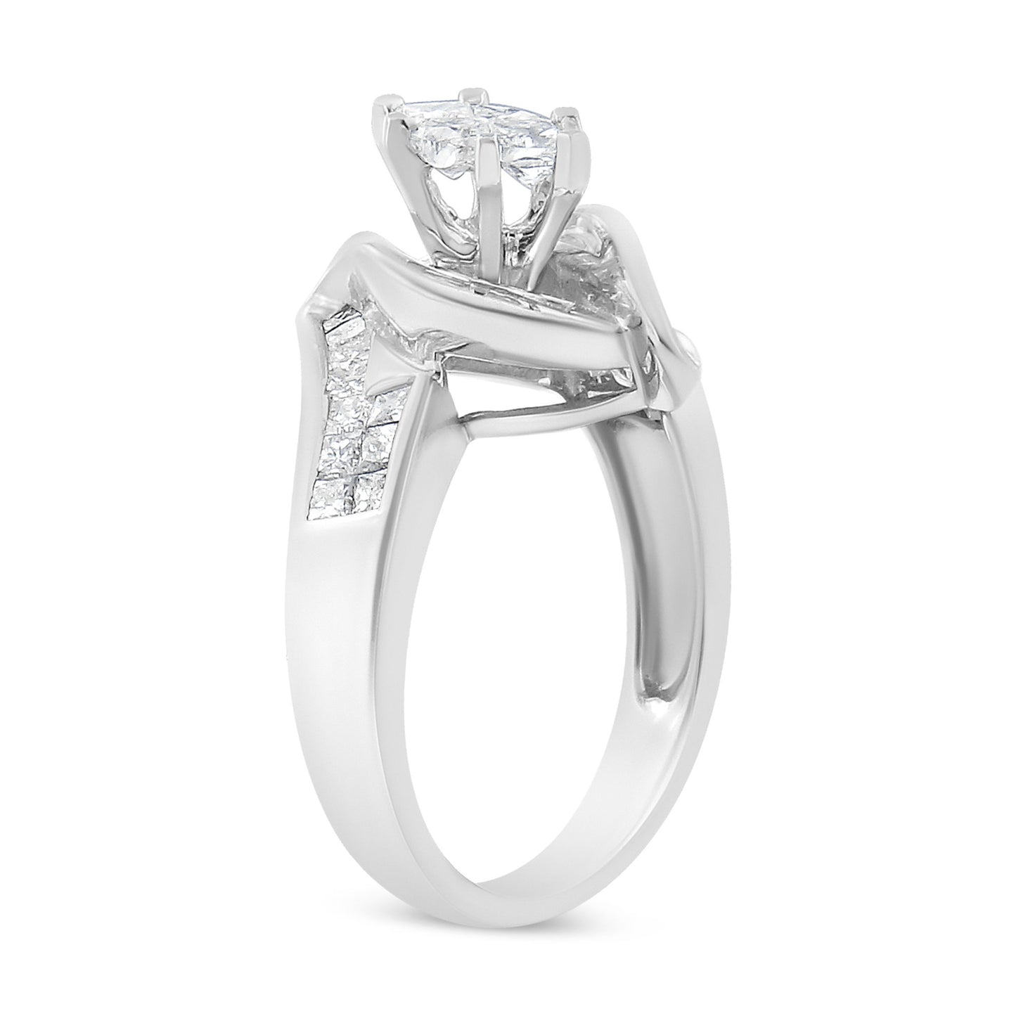 14K White Gold 1 1/4 Cttw Pie, Baguette and Princess cut Diamond Marquise Shape Engagement Cocktail Ring (H-I Color, SI2-I1 Clarity)