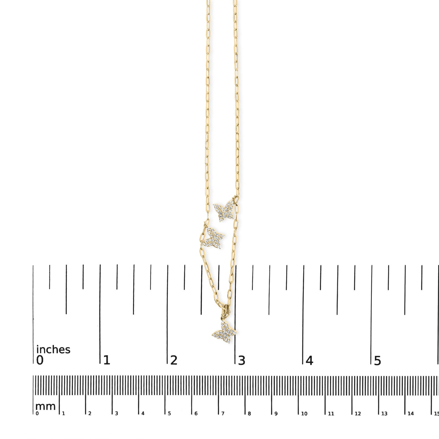 14KT Yellow Gold 1/2 Cttw Diamond Butterfly Station Paperclip Station Necklace (I-J Color, I1-I2 Clarity) - Adjustable 15"-17" Inches