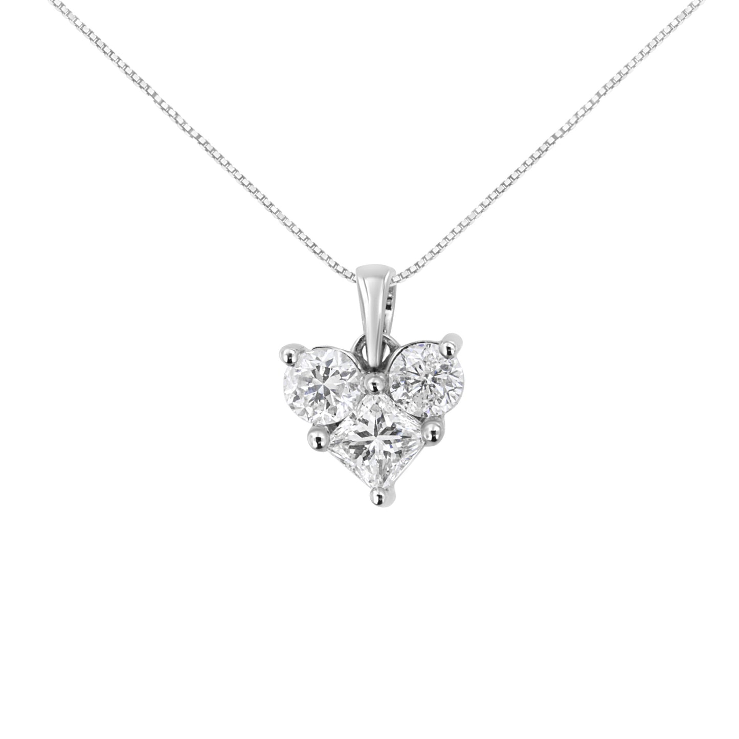 10K White Gold 1.0 Cttw Round-Cut and Princess-Cut Diamond Heart Shaped 18" Pendant Necklace (H-I Color, SI2-I1 Clarity)