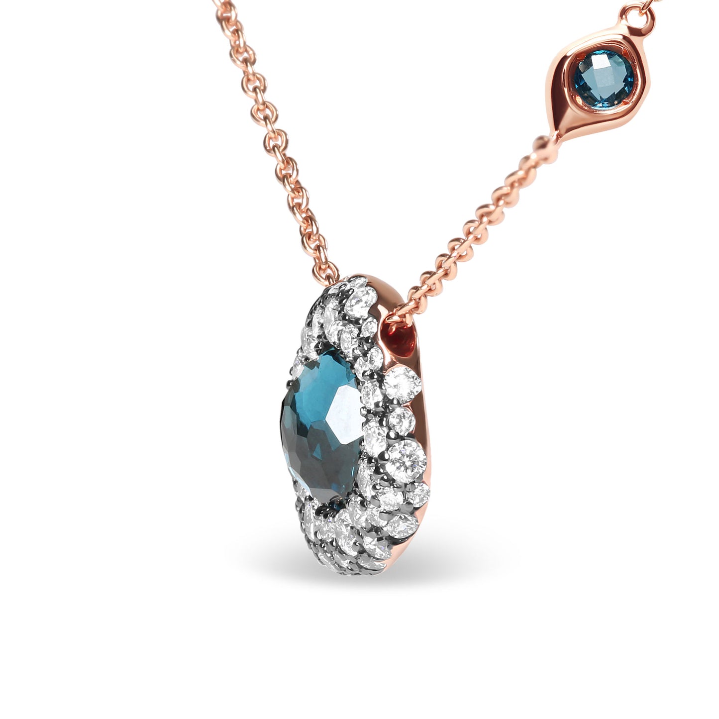 18K Rose Gold 5/8 Cttw Diamond and London Blue Topaz Gemstone Bezel-Set Cluster 18" Station Necklace (G-H Color, SI1-SI2 Clarity) - Adjustable up to 16" - 18"