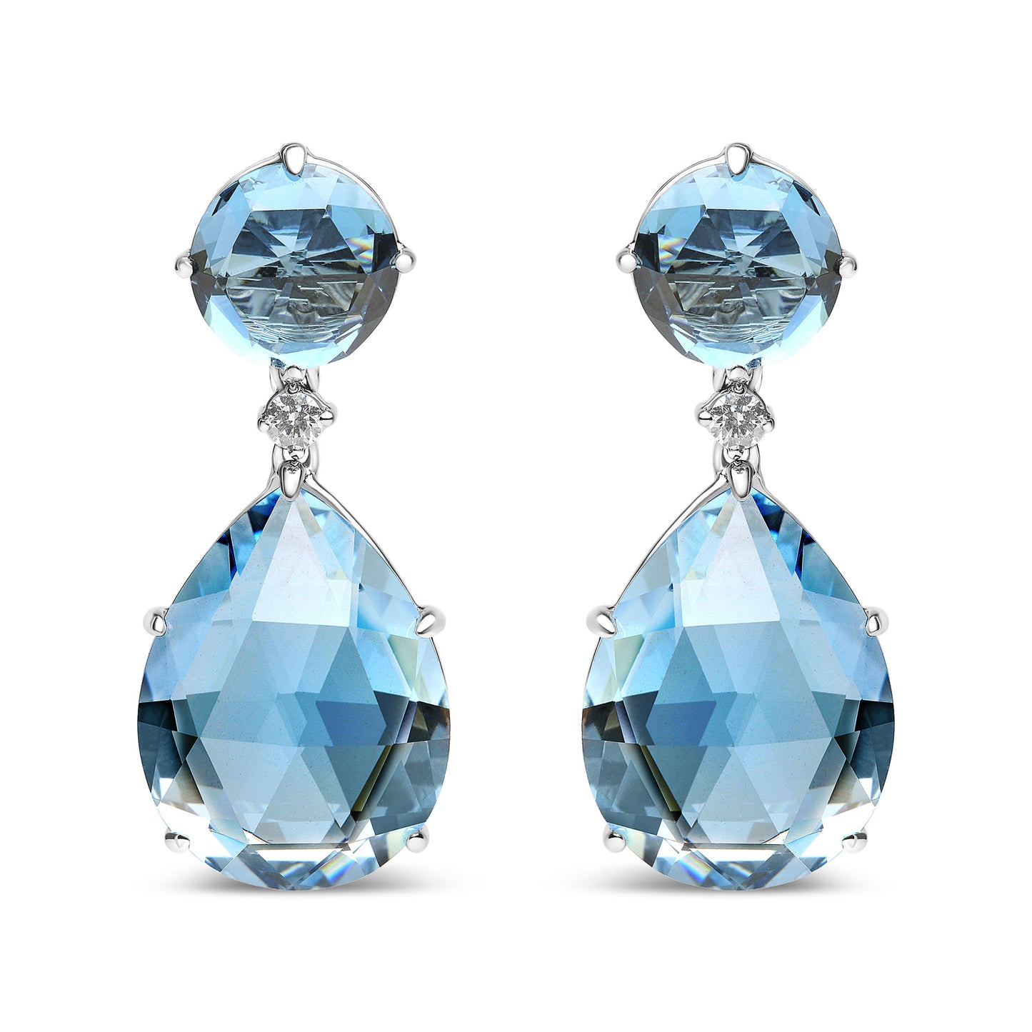 18K White Gold 1/5 Cttw Diamond with Round London Blue Topaz and 20 x 15mm Pear Cut Sky Blue Topaz Gemstone Dangle Earring (G-H Color, SI1-SI2 Clarity)