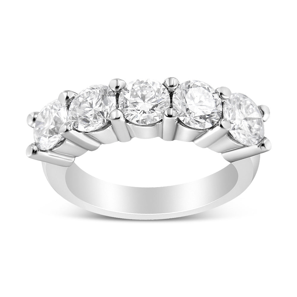 14K White Gold 3.0 Cttw Lab Grown Diamond Shared Prong Set 5 Stone Anniversary Band Ring (F-G Color, VS2-SI1 Clarity)