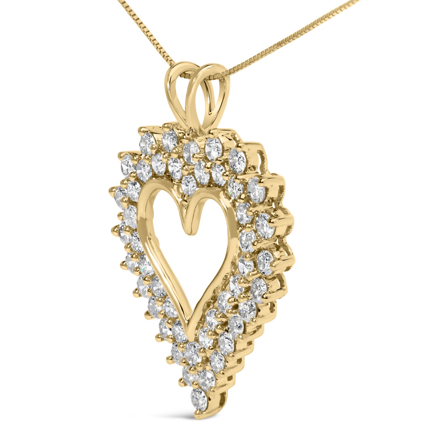 10K Yellow Gold 3.0 Cttw Brilliant-Cut Diamond Open Heart 18" Pendant Necklace (J-K Color, I1-I2 Clarity)