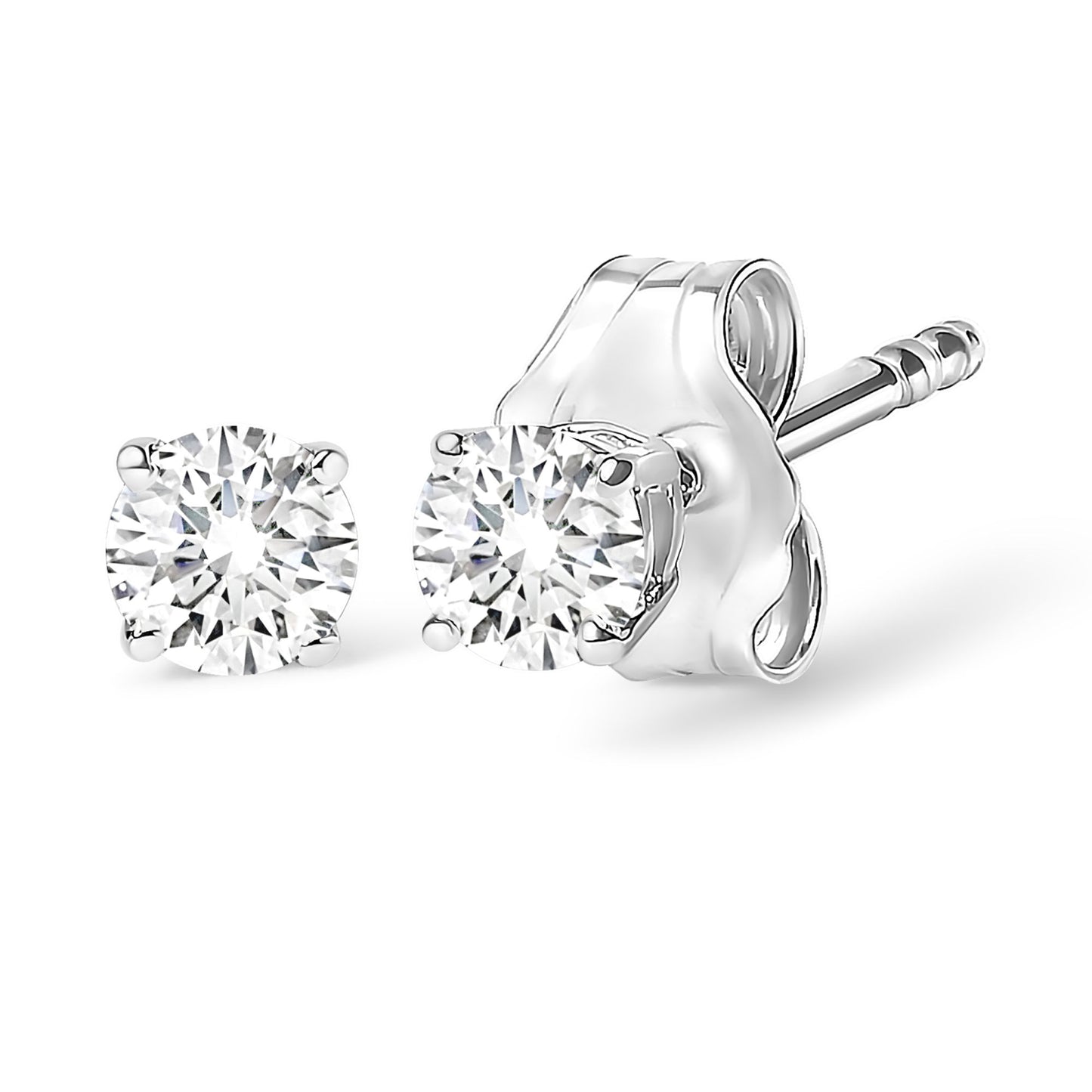 AGS Certified 14K White Gold 1.0 Cttw 4-Prong Set Brilliant Round-Cut Solitaire Diamond Push Back Stud Earrings (F-G Color, SI2-I1 Clarity)