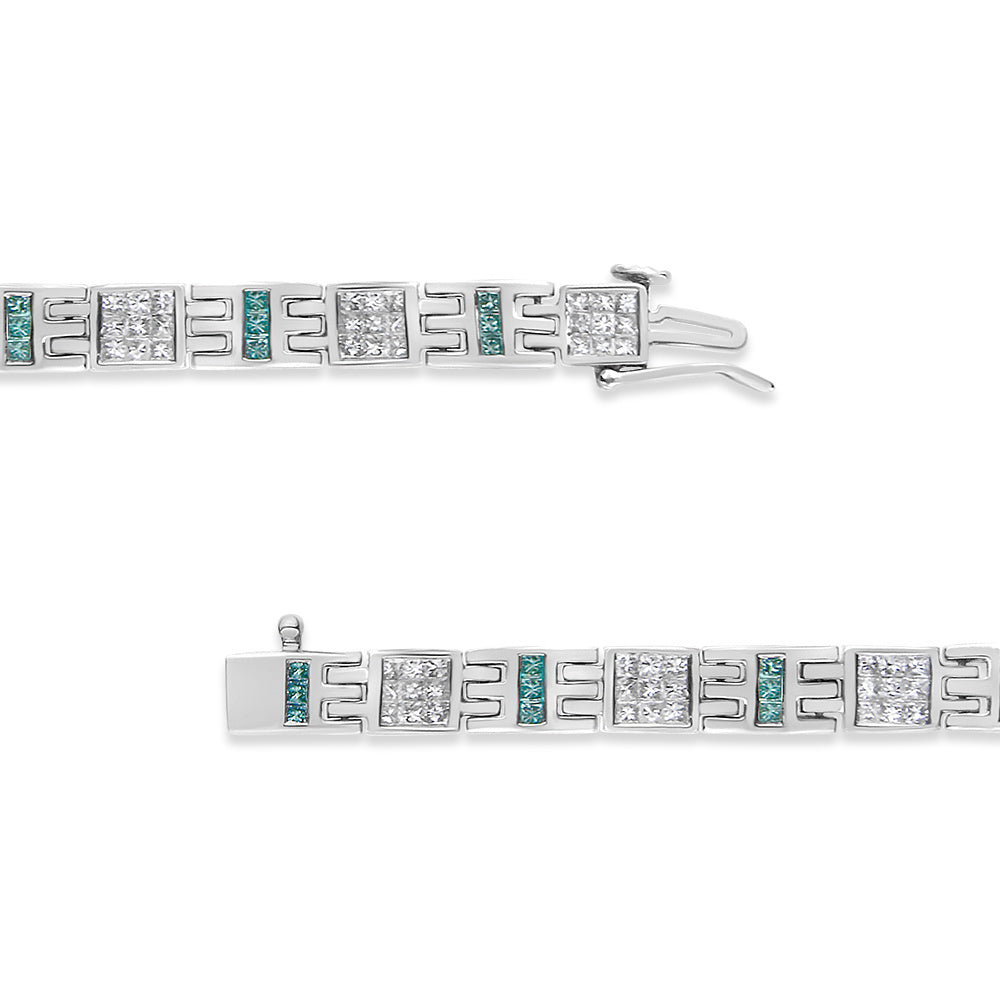 14K White Gold Princess-Cut white and Blue Diamond Fashion Bracelet(3.00 cttw,H-I Color,SI1-SI2 Clarity)