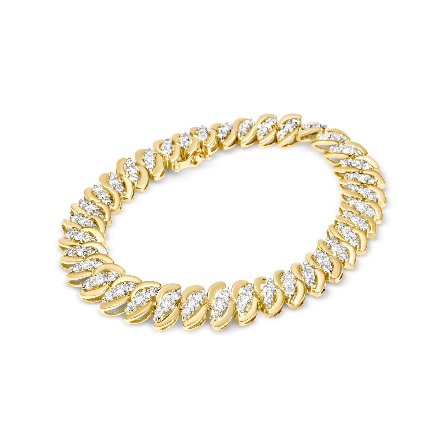 10K Yellow Gold 5.0 Cttw Diamond Double Row S-Link Cuban Bracelet (J-K Color, I2-I3 Clarity) - 7.25" Inches