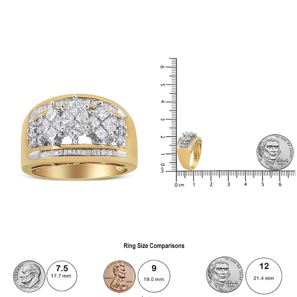 10K Yellow and White Gold 1 1/2 Cttw Pear Shaped 3 Stone Style Diamond Ring Band (H-I Color, SI1-SI2 Clarity)