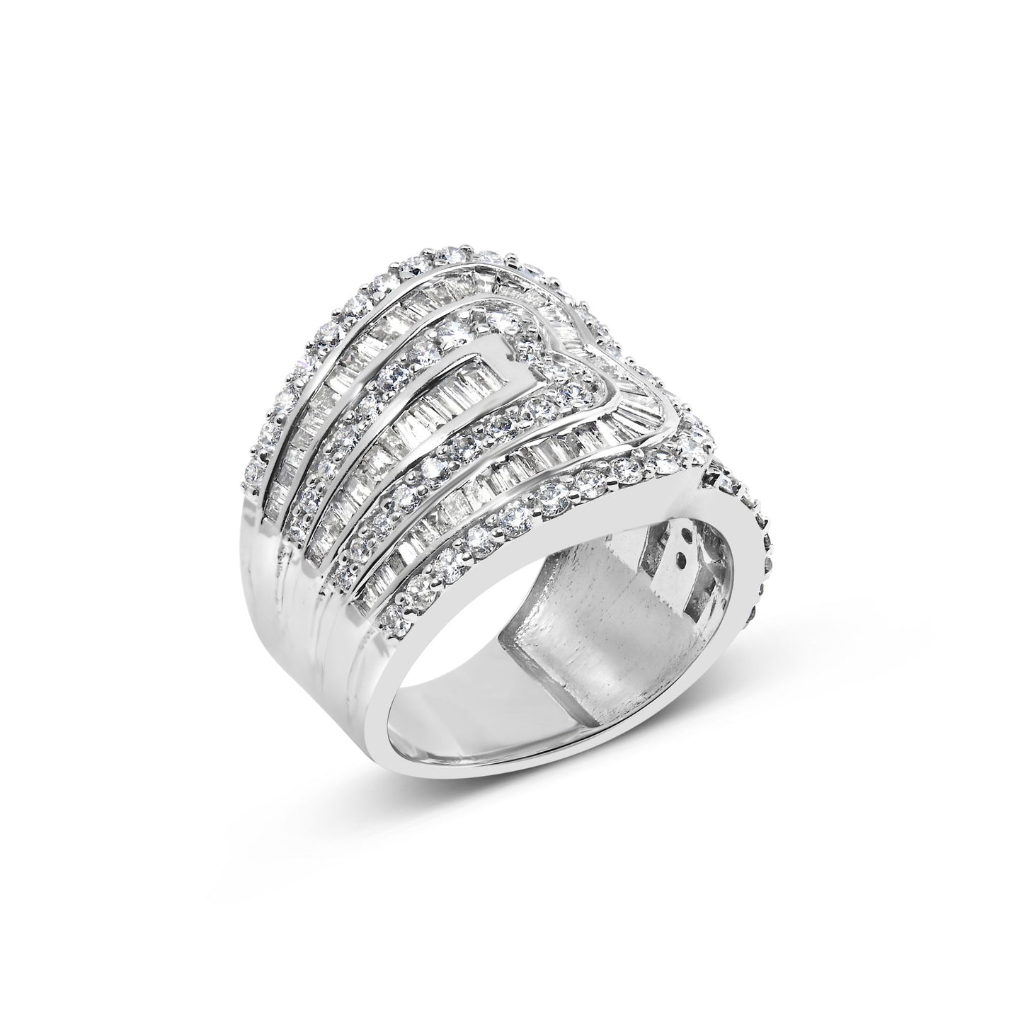 10K White Gold 2 1/2 Cttw Round and Baguette-Cut Diamond Multi-Row Bypass Ring (J-K Color, I2-I3 Clarity)