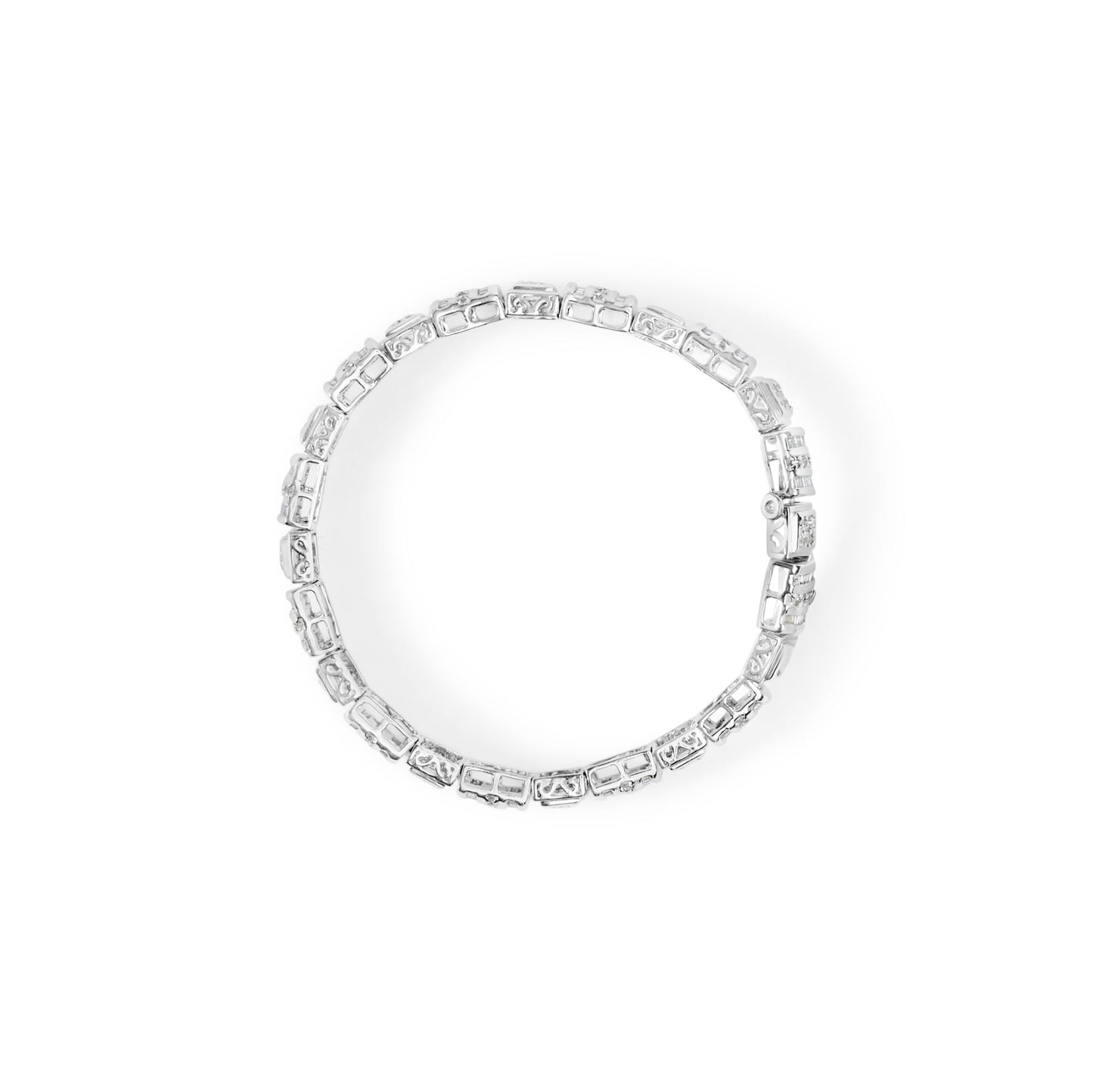 10K White Gold Round and Baguette Cut Diamond Bracelet (2.00 cttw, H-I Color, I2-I3 Clarity)