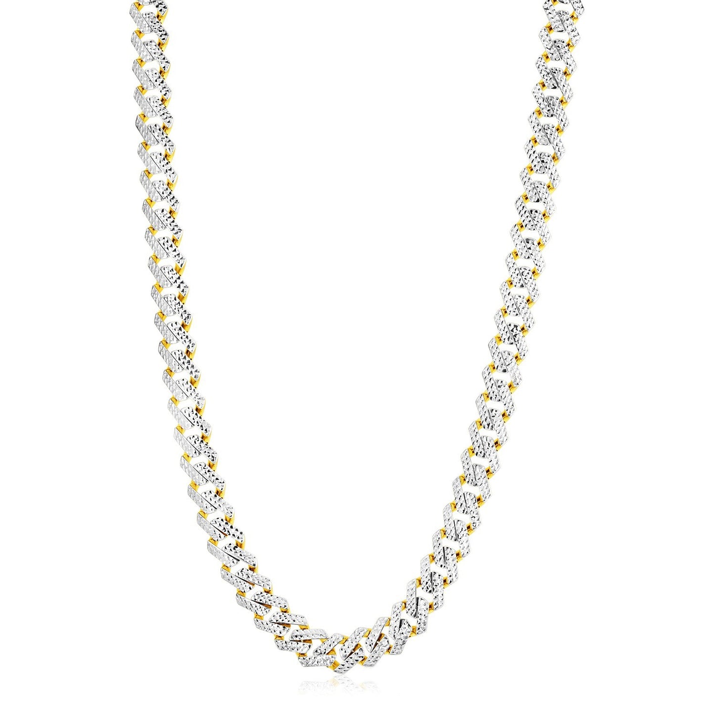 14k Yellow Gold White Pave High Polish Modern Lite Edge Chain (11.5mm)