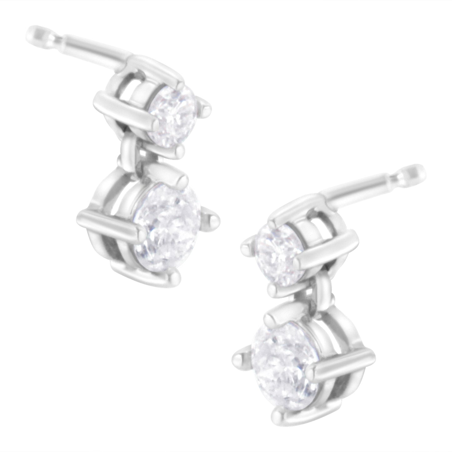 14K White Gold 1 cttw Double Diamond Stud Earrings (H-I Clarity, SI2-I1 Color)