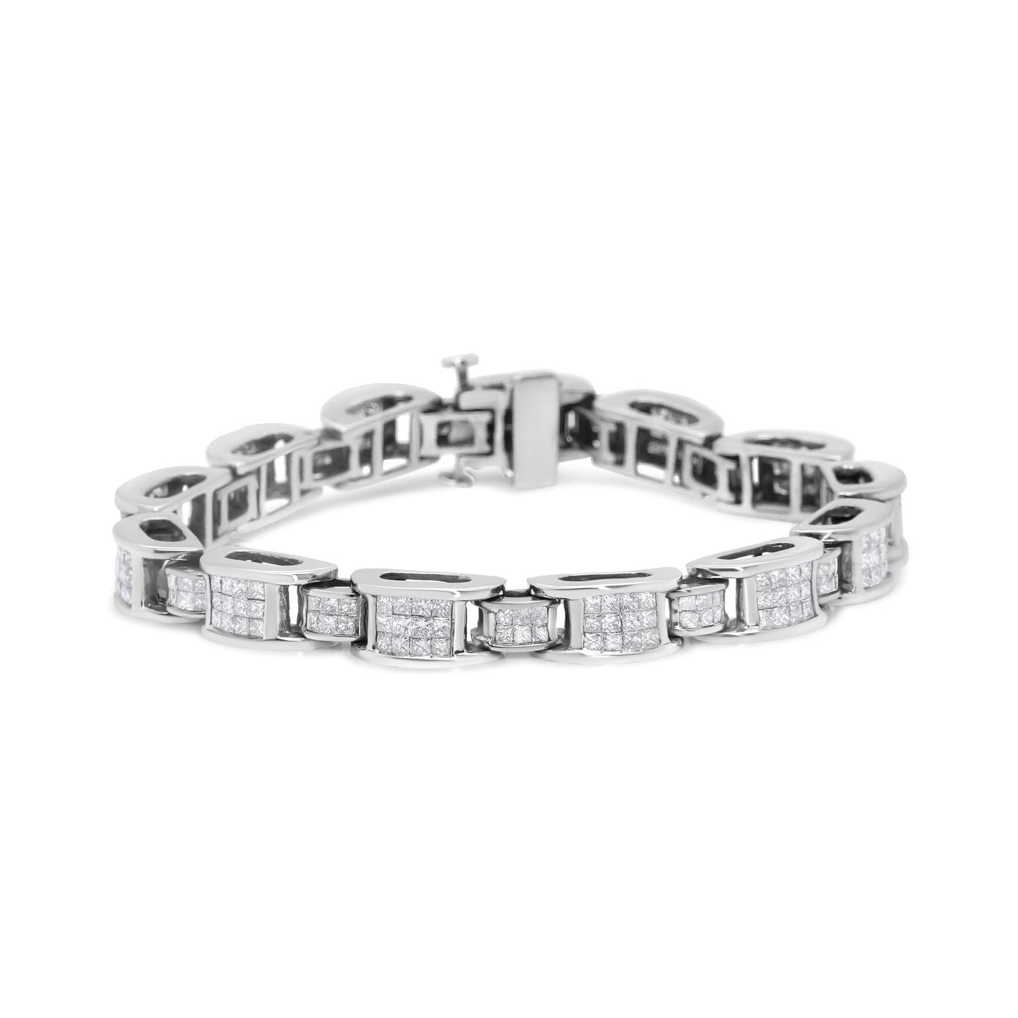 14K White Gold 5.0 Cttw Princess Cut Diamond Invisible Set Alternating Size D Shaped Links Tennis Bracelet (H-I Color, SI2-I1 Clarity) - 7'