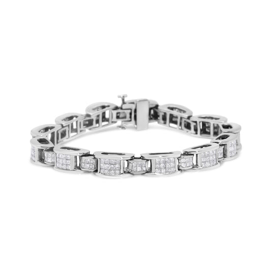 14K White Gold 5.0 Cttw Princess Cut Diamond Invisible Set Alternating Size D Shaped Links Tennis Bracelet (H-I Color, SI2-I1 Clarity) - 7'