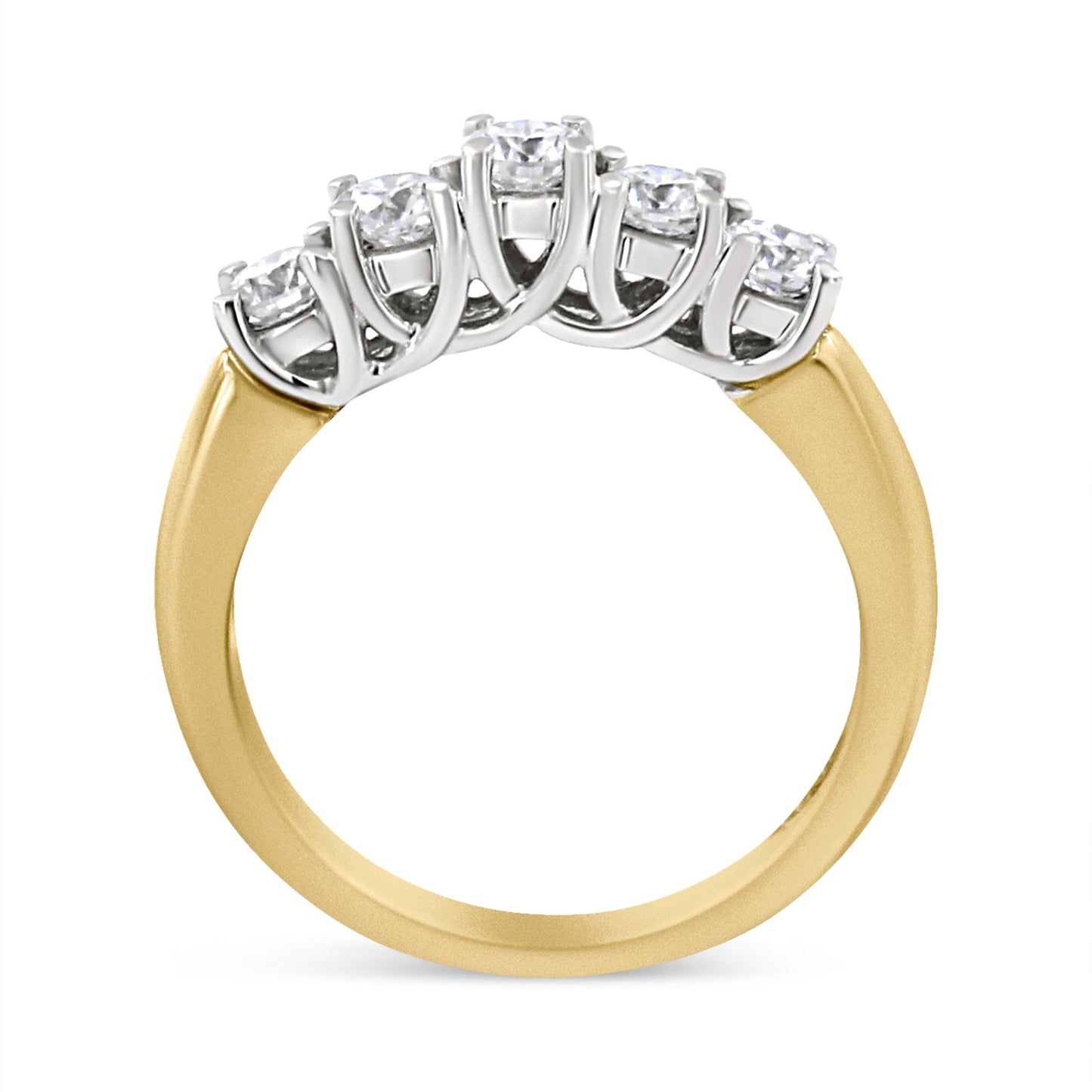 18K Yellow Gold 1.0 Cttw 4 Prong Set Round Cut Diamond Step up 5 Stone Ring Band (F-G Color, SI1-SI2 Clarity)