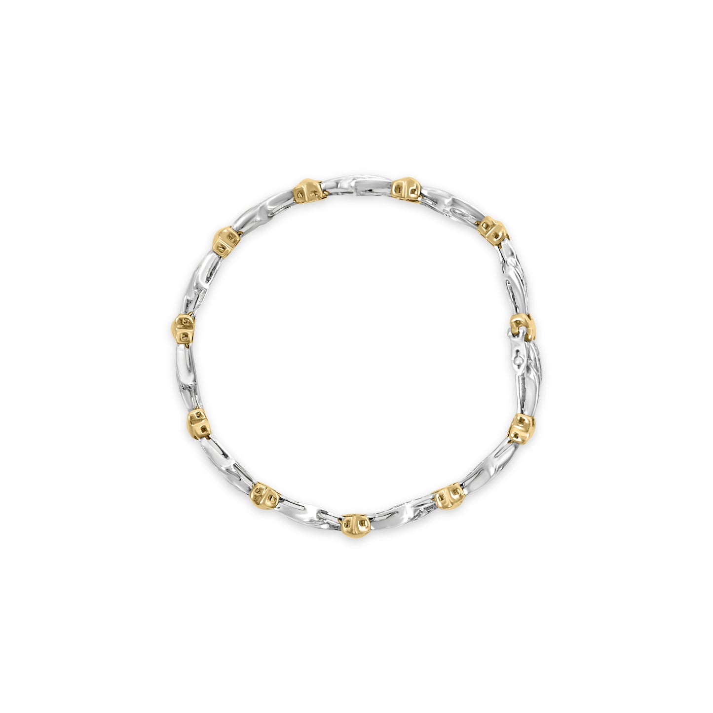 10k Two-Toned Gold 2.00 Cttw Channel Set Baguette-Diamond Weave and "X" Spiral Link Bracelet (H-I Color, I1-I2 Clarity) - 7"