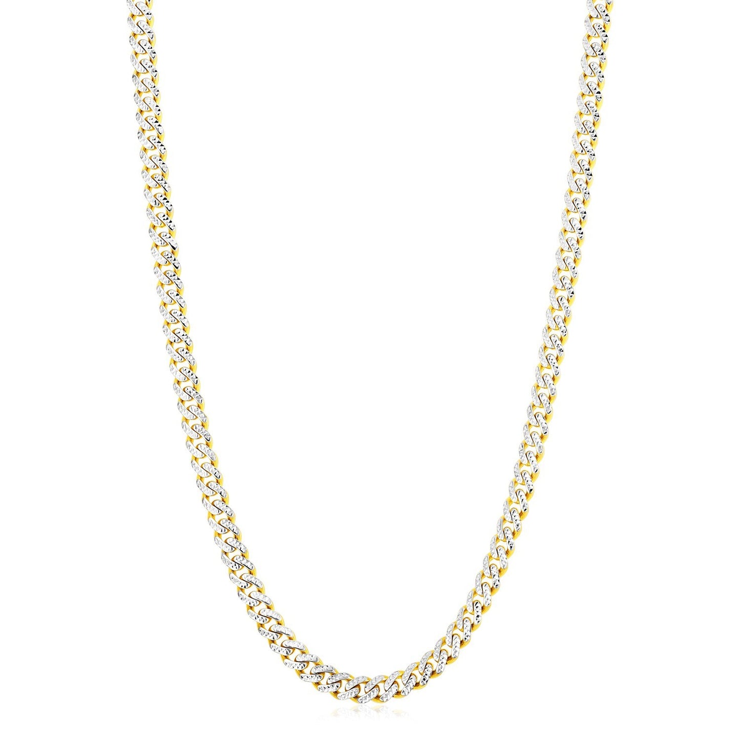 14k Yellow Gold White Pave High Polish Modern Lite Miami Cuban Chain (6.5mm)