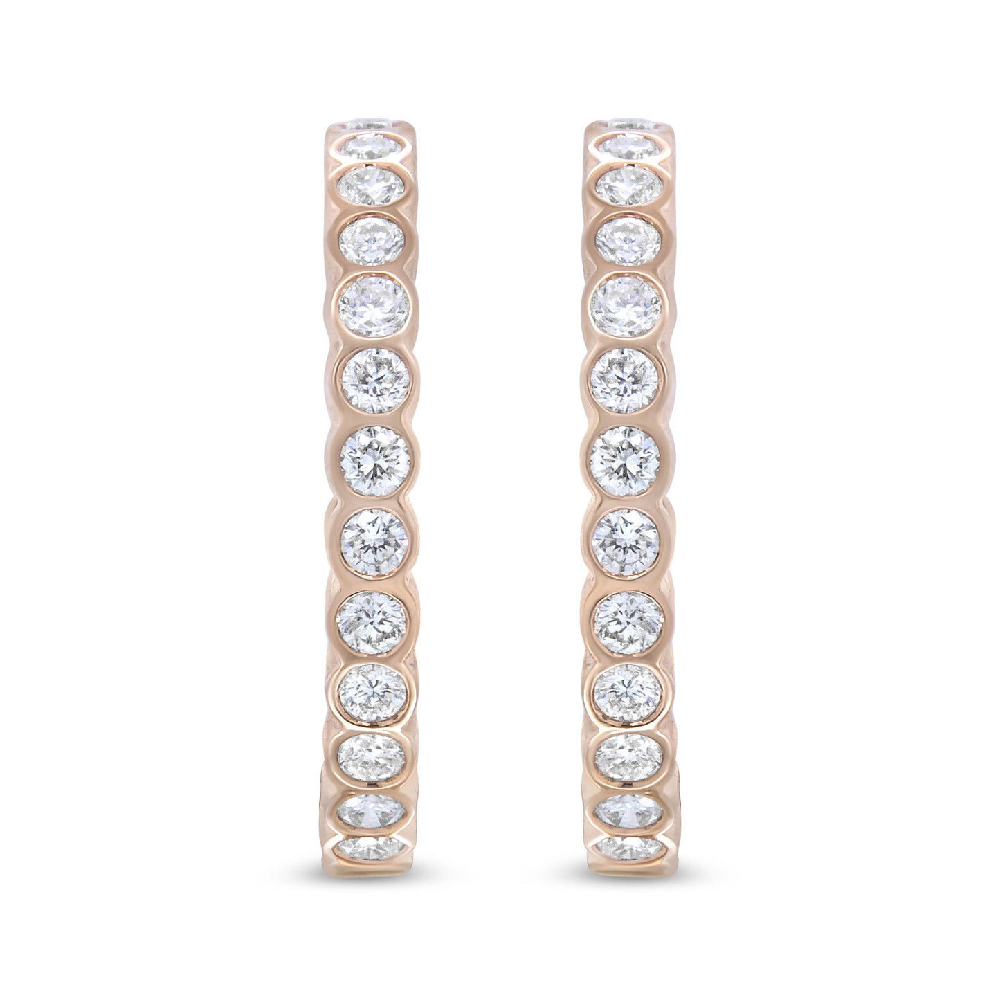 18K Rose Gold 1 Cttw Round Bezel-Set Diamond Hoop Earrings (F-G Color, VS1-VS2 Clarity)