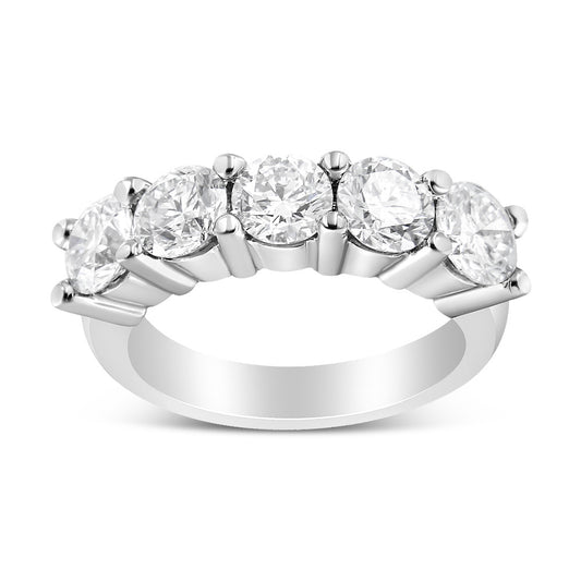 14K White Gold 3.0 Cttw Lab Grown Diamond Shared Prong Set 5 Stone Anniversary Band Ring (F-G Color, VS2-SI1 Clarity)