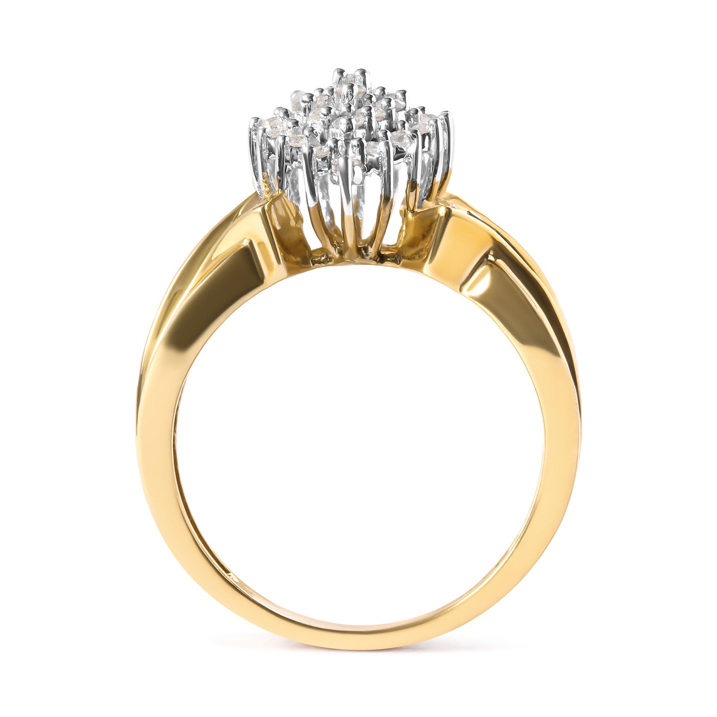 10K Yellow Gold 1 Cttw Diamond Pear Shaped Cluster Cluster Cocktail Ring (H-I Color, I2-I3 Clarity) - Ring Size 7