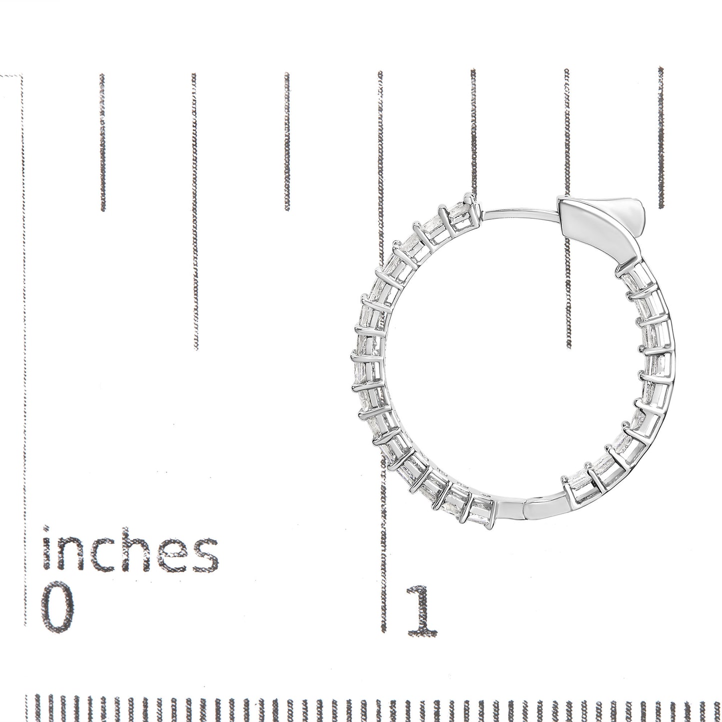 14K White Gold Natural Princess Cut Diamond Inside Out Hoop Earrings (G-H Color, SI2-I1 Clarity)