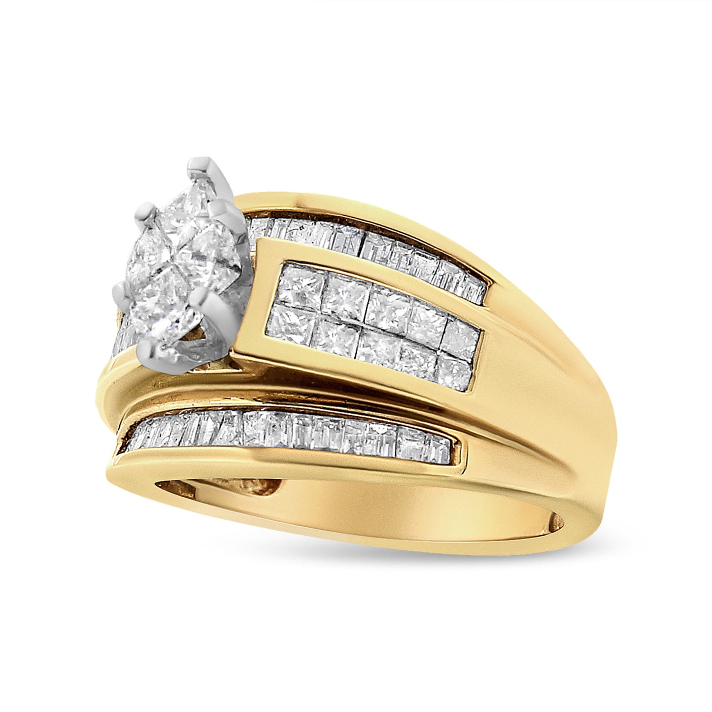 14K Yellow Gold 1 1/2 Cttw Pie, Princess and Baguette-cut Diamond Marquise Shaped Engagement Cocktail Ring Band (H-I Color, I1-I2 Clarity) - Ring Size 7