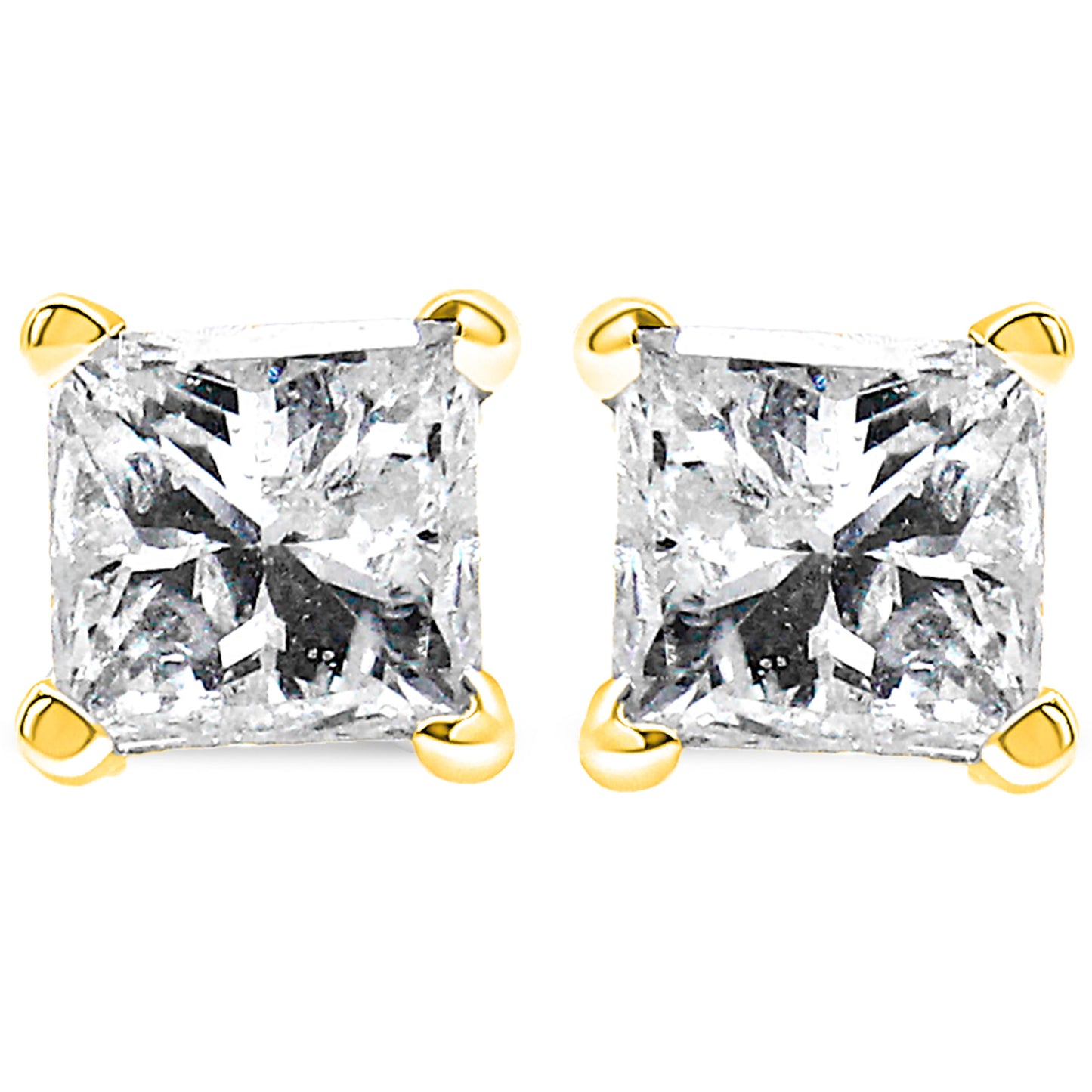 14K Yellow Gold 1.00 Cttw Princess-Cut Square Near Colorless Diamond Classic 4-Prong Solitaire Stud Earrings (J-K Color, I1-I2 Clarity)