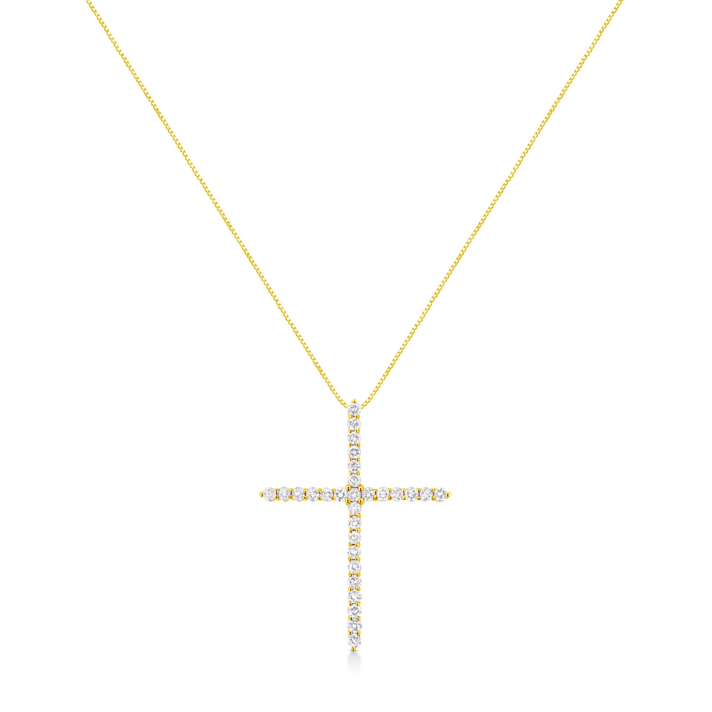 10K Yellow Gold 3.00 cttw Round-Cut Diamond Cross 18" Pendant Necklace (J-K Color, I1-I2 Clarity)