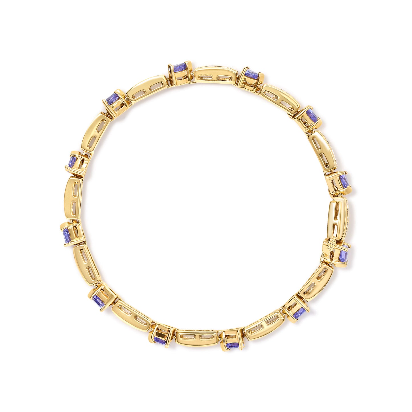 14K Yellow 5MM Trillion Cut Blue Tanzanite and 1 1/10 Cttw Diamond Tennis 7" Inches Bracelet (H-I Color, I1-I2 Clarity)