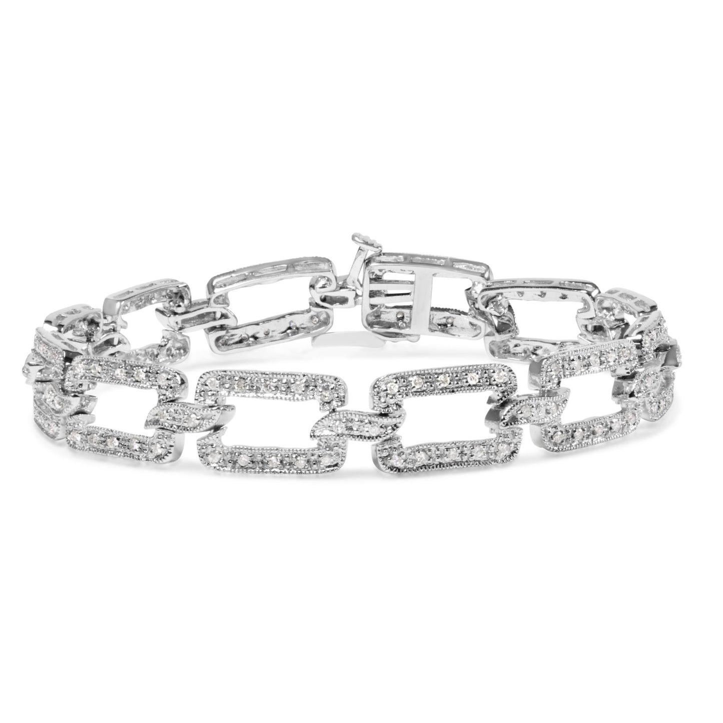 14K White Gold 3/4 Cttw Diamond Open Paperclip Link 7" Tennis Bracelet (H-I Color, I2-I3 Clarity)