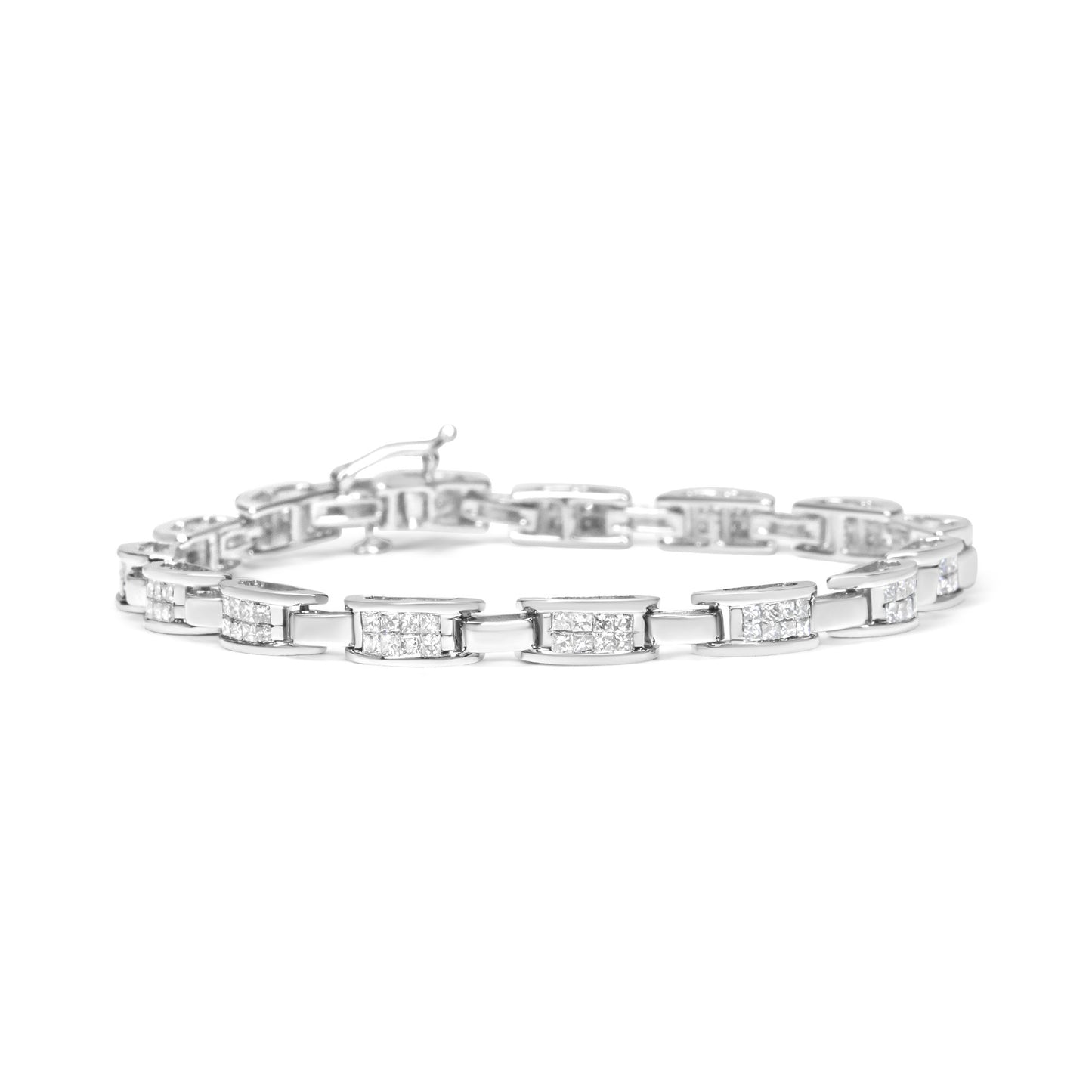 14K White Gold 2.0 Cttw Princess Cut Invisible Set Diamond Rectangular Link Bracelet (I-J Color, I1-I2 Clarity) - 7.25"