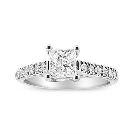 14K White Gold 1 1/5 Cttw 4-Prong Set Princess Diamond Classic Engagement Ring (I1-I2 Color, H-I Clarity) Ring