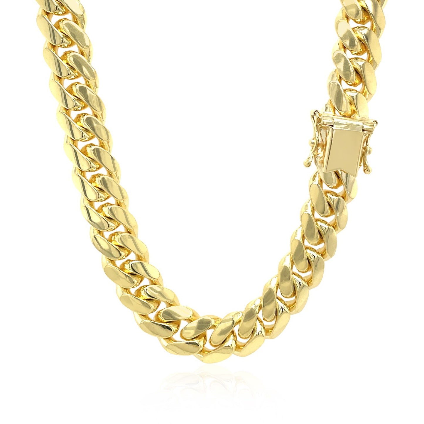 9.25mm 14k Yellow Gold Classic Miami Cuban Solid Chain